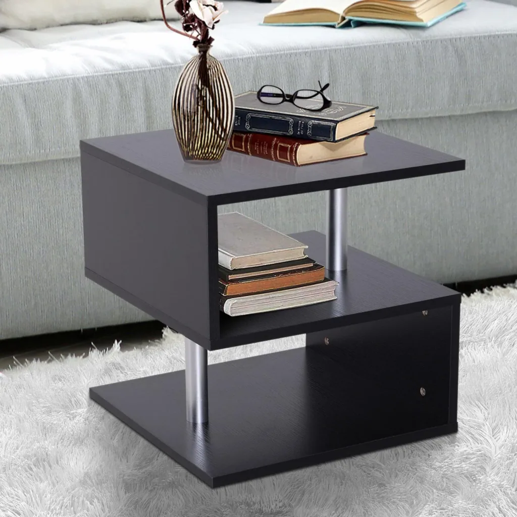 Beistelltisch Couchtisch Sofatisch 3 x Fach Spanplatte + Alulegierung Schwarz 48 x 48 x 48 cm
