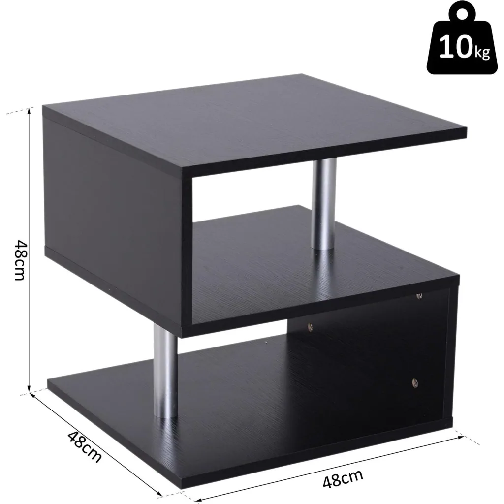Beistelltisch Couchtisch Sofatisch 3 x Fach Spanplatte + Alulegierung Schwarz 48 x 48 x 48 cm