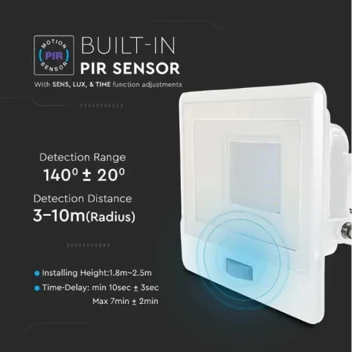 VT-138S LED-Flutlicht mit Sensor - 30 W - 2340 Lm - 3000K - Weiß