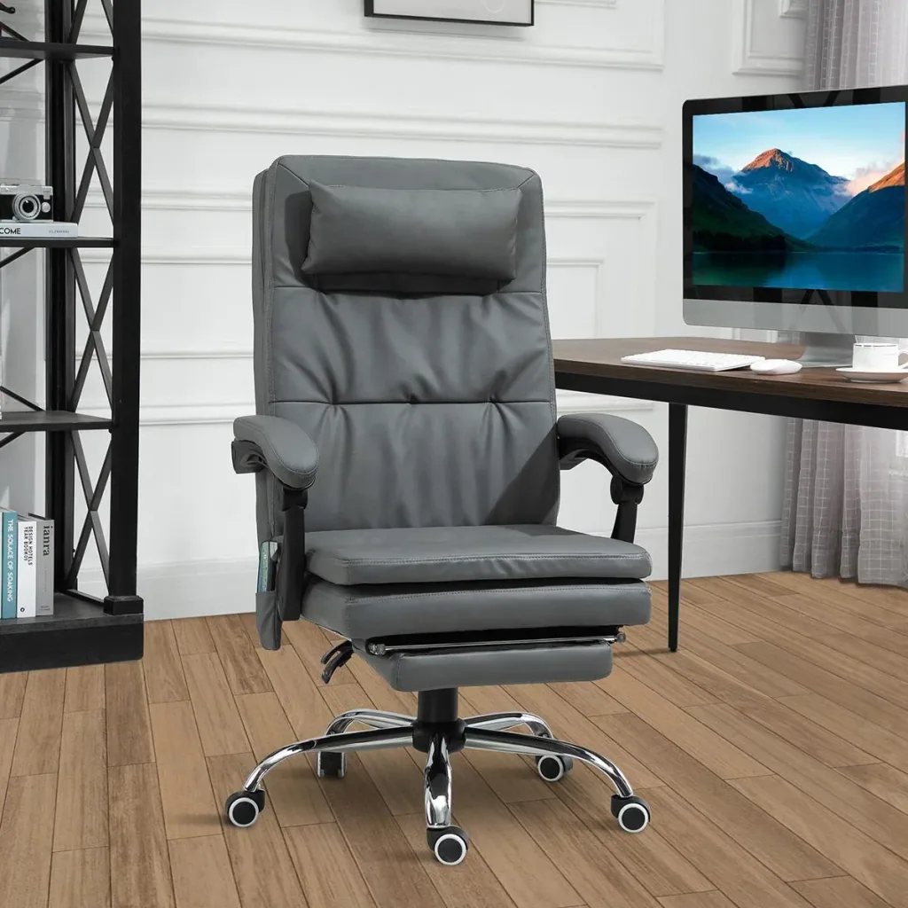 Massagesessel Chefsessel mit Massagefunktion 7 Vibrationsmassagepunkte höhenverstellbarer Bürostuhl mit Fußstütze Kopfst