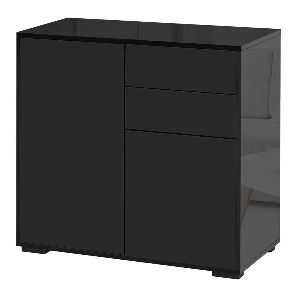 Standschrank Aufbewahrungsschrank Mehrzweckschrank Aktenschrank Kommode 2 Schublade 2 Türen E1 Spanplatte Schwarz 79 x