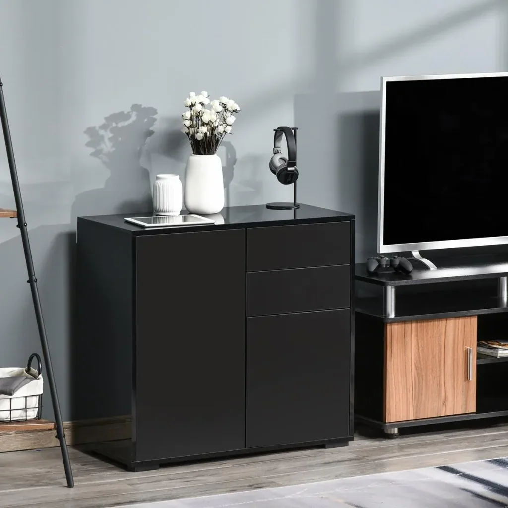 Standschrank Aufbewahrungsschrank Mehrzweckschrank Aktenschrank Kommode 2 Schublade 2 Türen E1 Spanplatte Schwarz 79 x