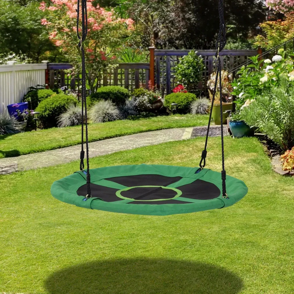 Nestschaukel Tellerschaukel Kinderschaukel Gartenschaukel bis 100 kg belastbar Grün + Schwarz Ø100 cm