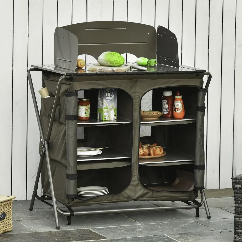 Campingschrank Küchenbox Tragetasche Windschutz Tragetasche Stahl 600D Oxford-Gewebe Grün 57 x 94 x 109 cm