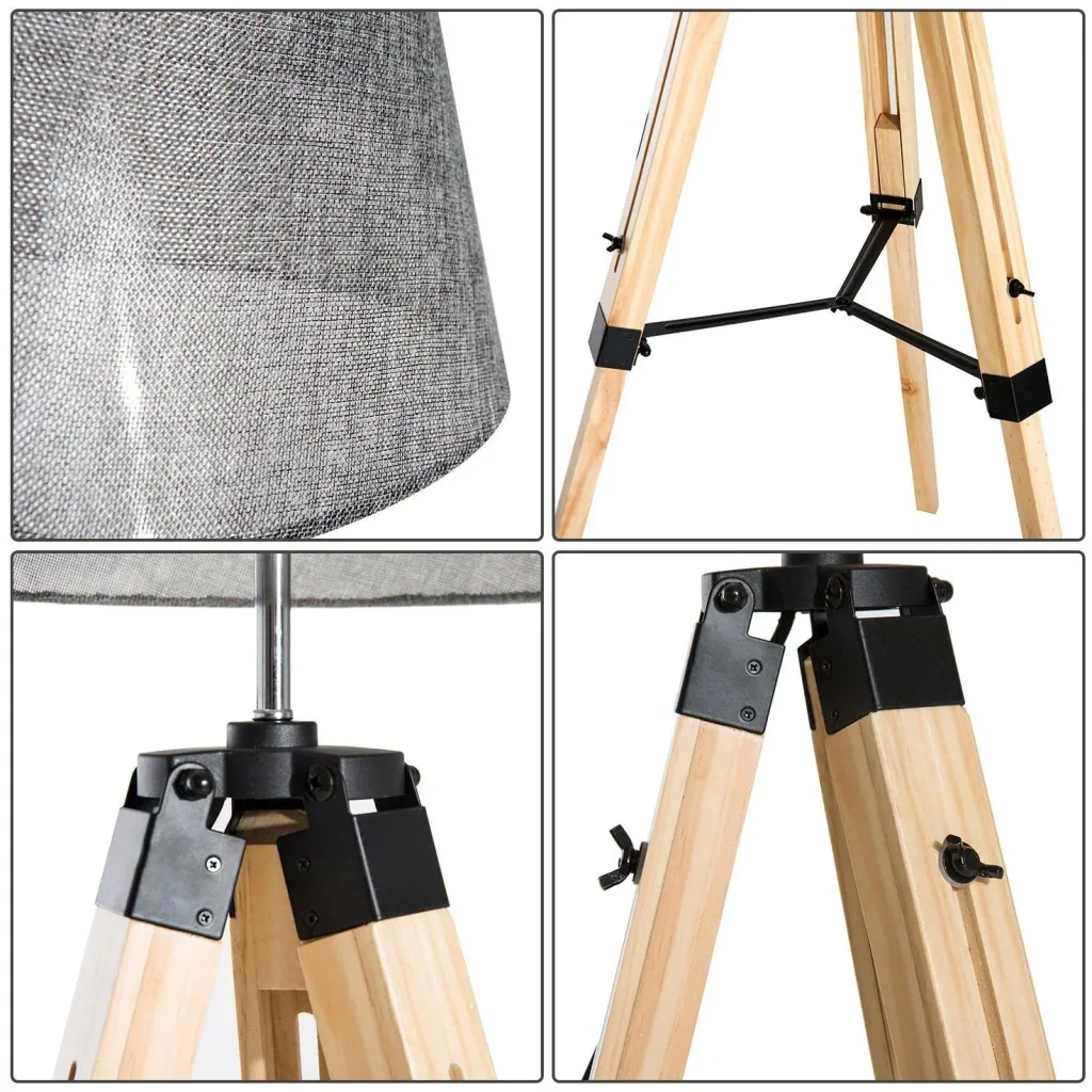 Stehlampe Dreibein höhenverstellbar 99-143cm E27 Kiefer Grau