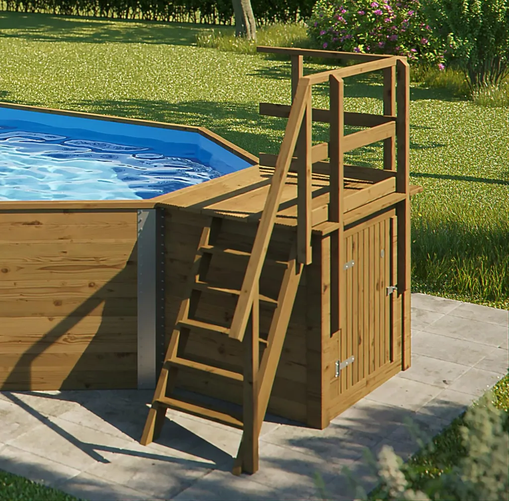 Massivholzpool 594 A, 850 x 376 x 116 cm, Sparset inkl. Sandfilteranlage und Technikraum