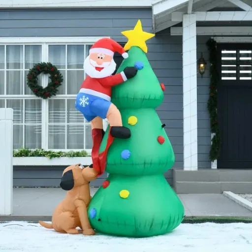 Aufblasbarer Weihnachtsbaum mit Weihnachtsmann und dem Hund 180 cm