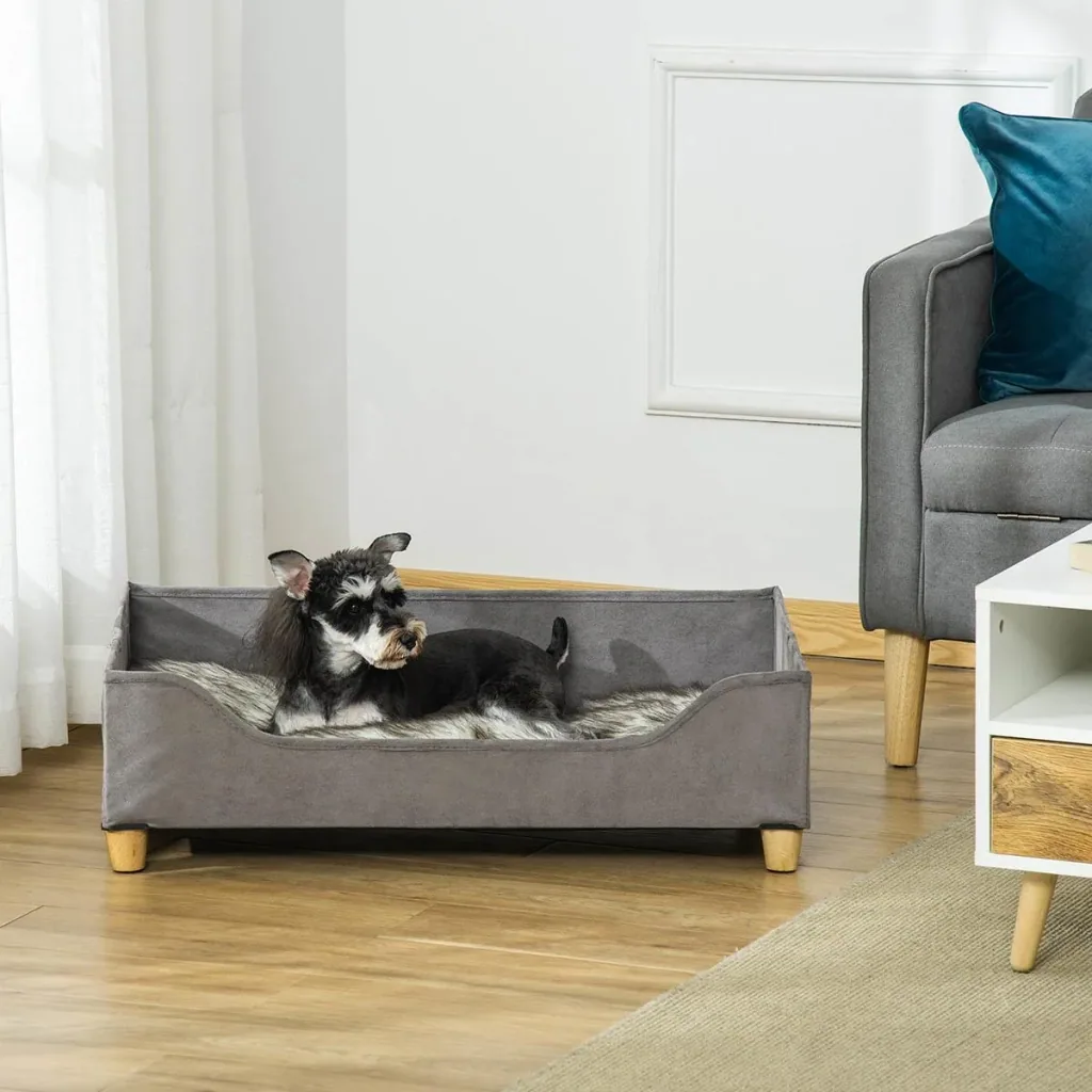Hundebett mit Kissen für kleine und mittelgroße Hunde Weich gepolstert waschbarer Bezug Kiefer Grau 81 x 56 x 23,5 cm