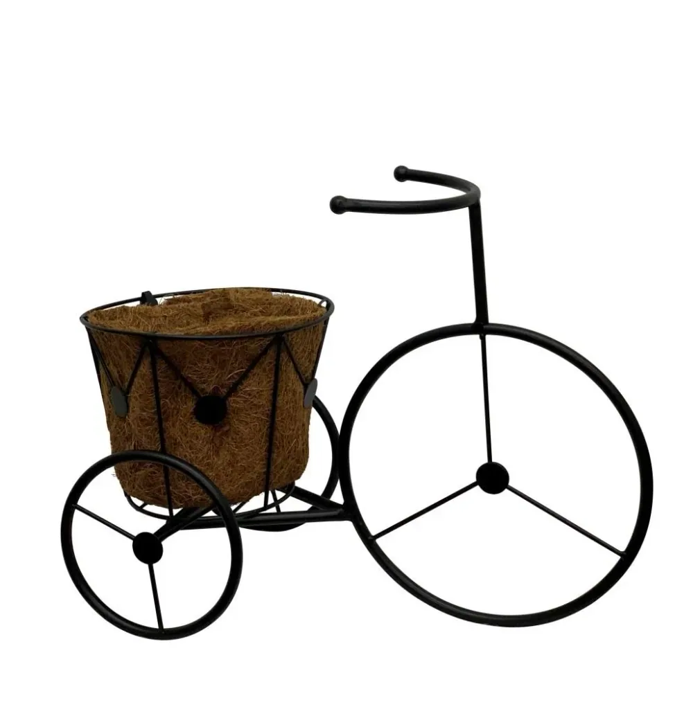 Schwarzer Pflanzenständer im Fahrrad-Design