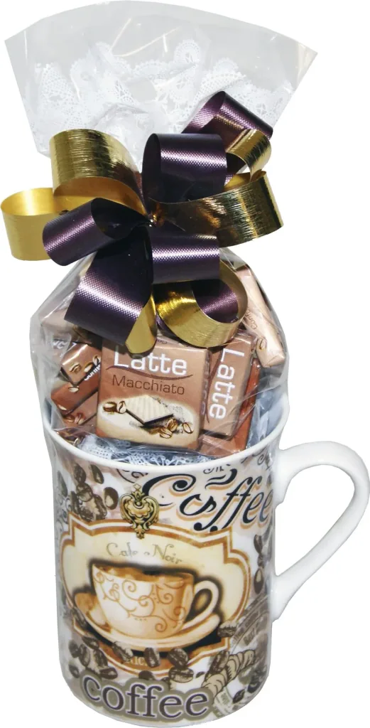 Kaffeebecher "Coffee" aus Porzellan gefüllt mit Eiskonfekt, 2er Set