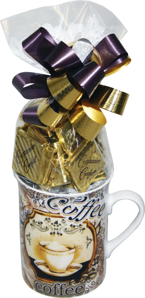 Kaffeebecher "Coffee" aus Porzellan gefüllt mit Eiskonfekt, 2er Set