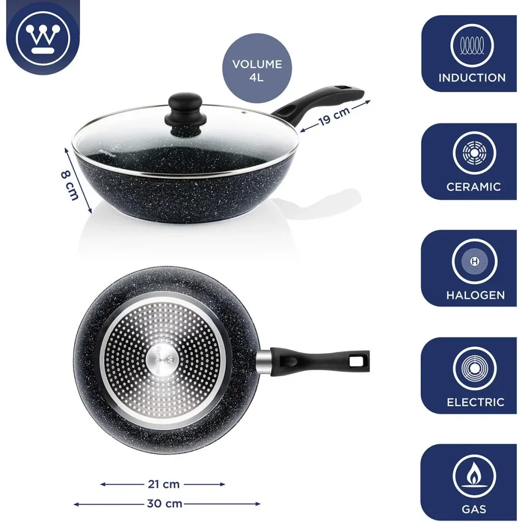 NL Schwarzer Marmor Kochset - Kochtopf 24 cm + Wokpfanne 30 cm - Schwarz