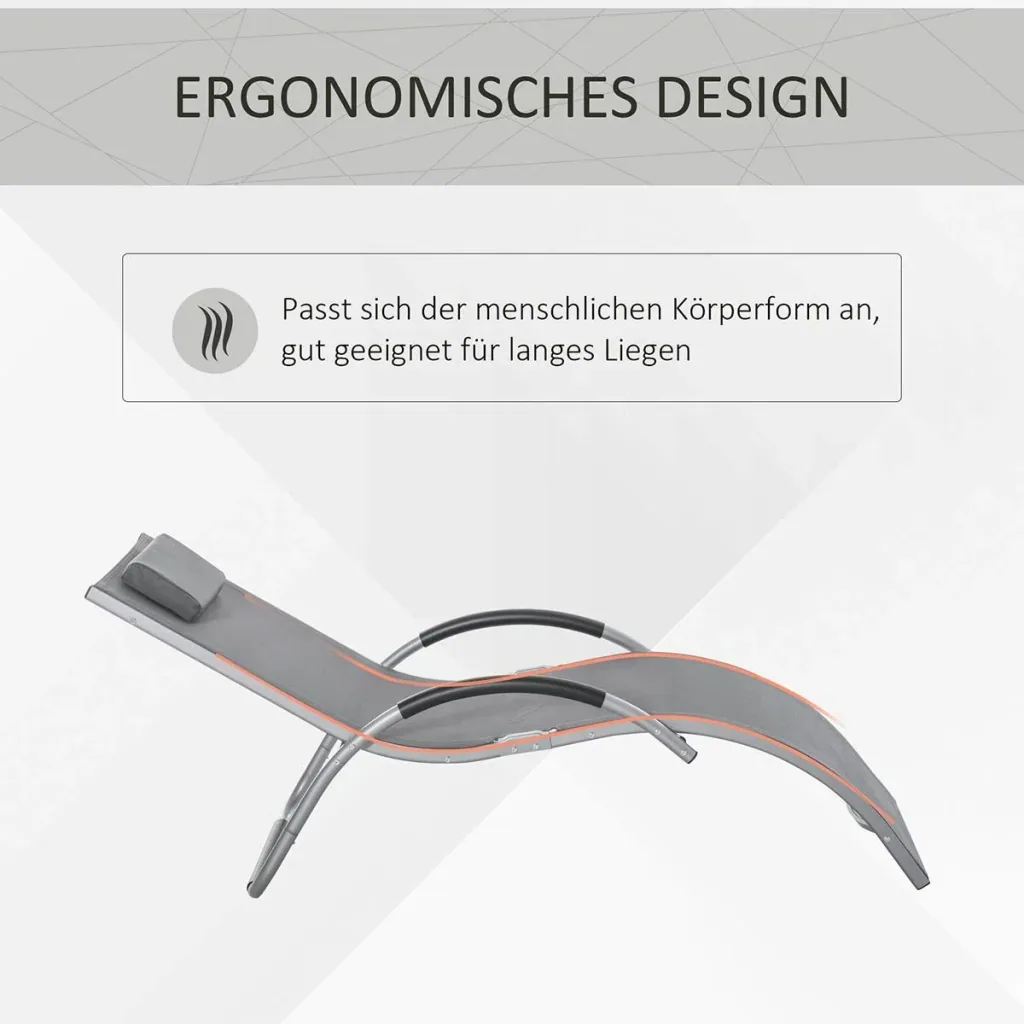 Gartenliegen mit Kissen Sonnenliege Relaxliege ergonomisch Aluminium Texteline Dunkelgrau 160 x 60 x 65 cm