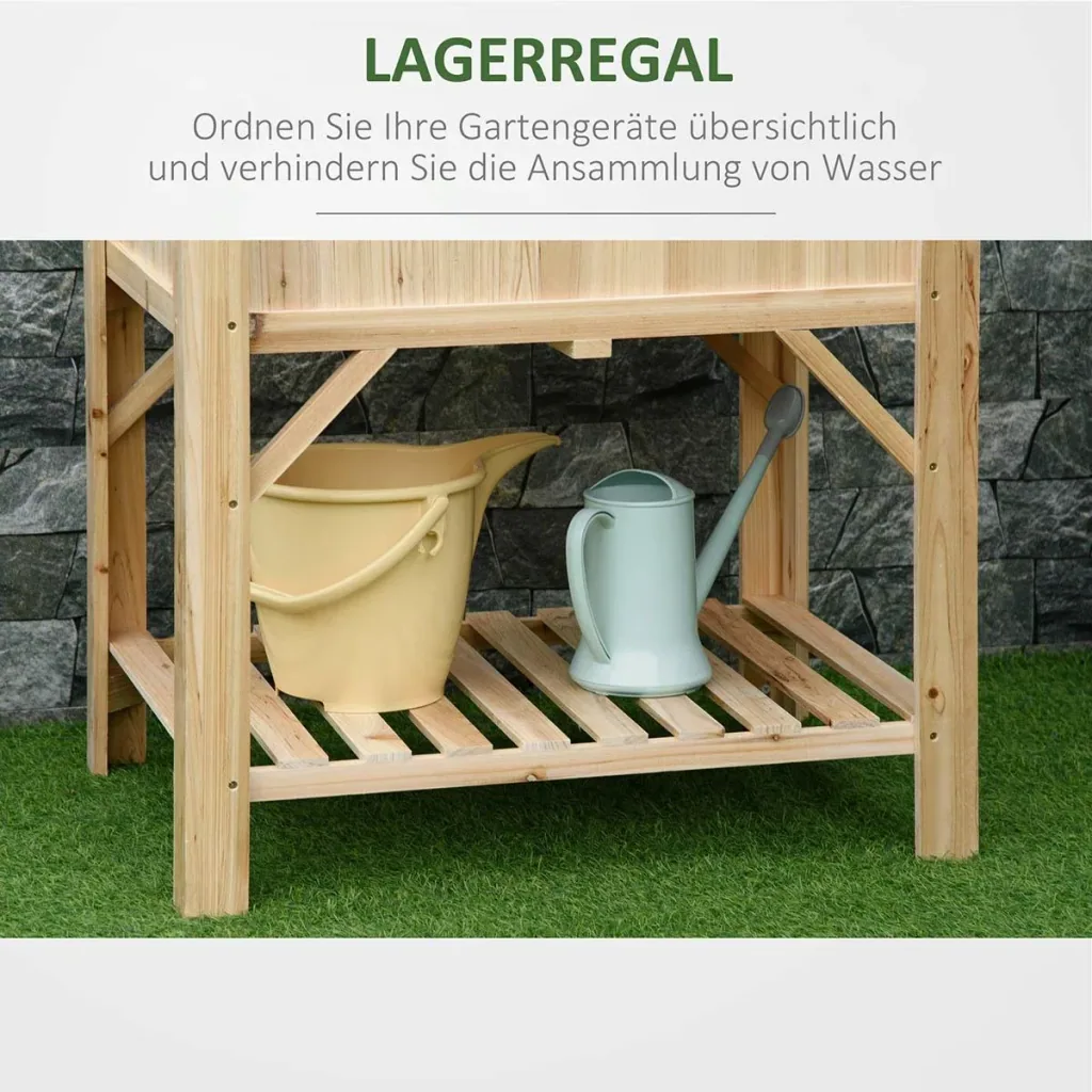 Hochbeet Holz mit 6 getrennten Anbauflächen Pflanztisch Blumenkasten Vliesstoff Natur 78,5 x 58 x 81 cm