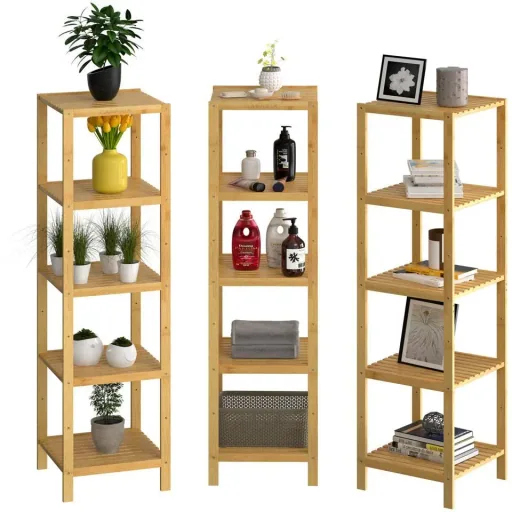 Stehendes Bad / Wohnzimmer Schrank Bambus 140x33x33cm Zeitlos Hochwertig