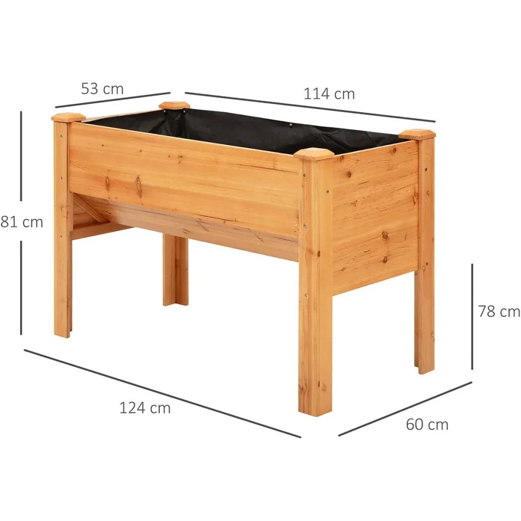 Hochbeet aus Holz Kräuterbeet Pflanzkasten mit Abflussloch Haken Blumenkasten mit Füßen Massivholz Natur 124 x 60 x 81 c