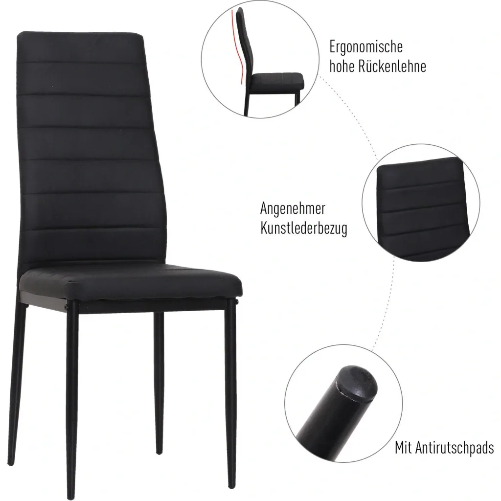 4er-Set Esszimmerstuhl Küchenstuhl Luxus Essgruppe Polsterstuhl Stuhl Hochlehner Kunstleder + Metall