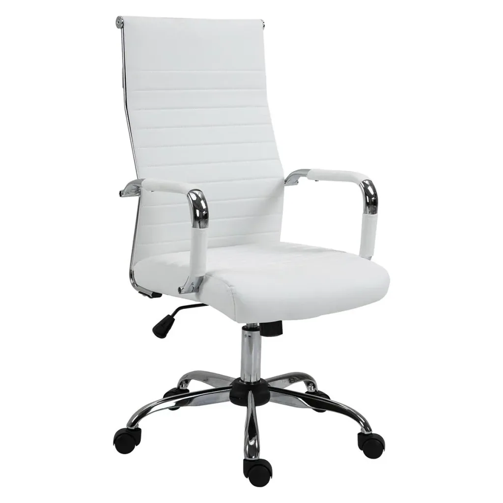 Bürostuhl Gaming Drehstuhl Chefsessel Wippfunktion höhenverstellbar gepolstert ergonomisch PU-Leder Schaumstoff Weiß 54