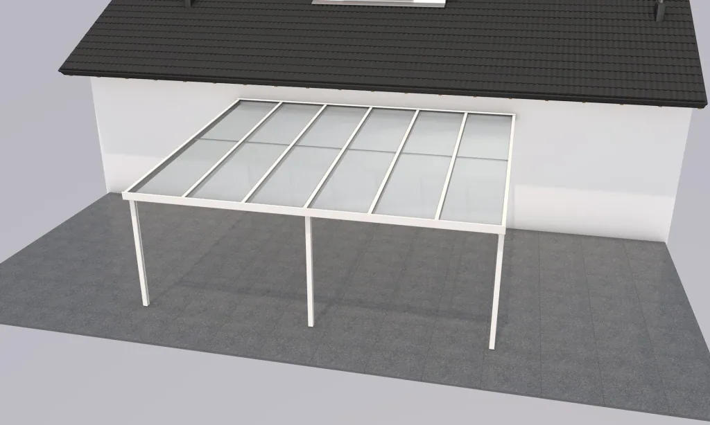 Terrassendach Premium, weiß, 6110 x 5060 mm - Polycarbonat Stegplatten 16 mm, opal