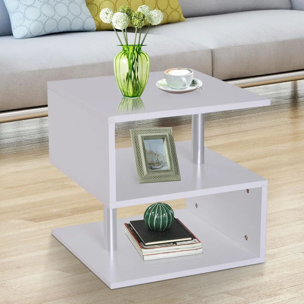 Beistelltisch Couchtisch Sofatisch 3 x Fach Spanplatte + Alulegierung Weiß 48 x 48 x 48 cm