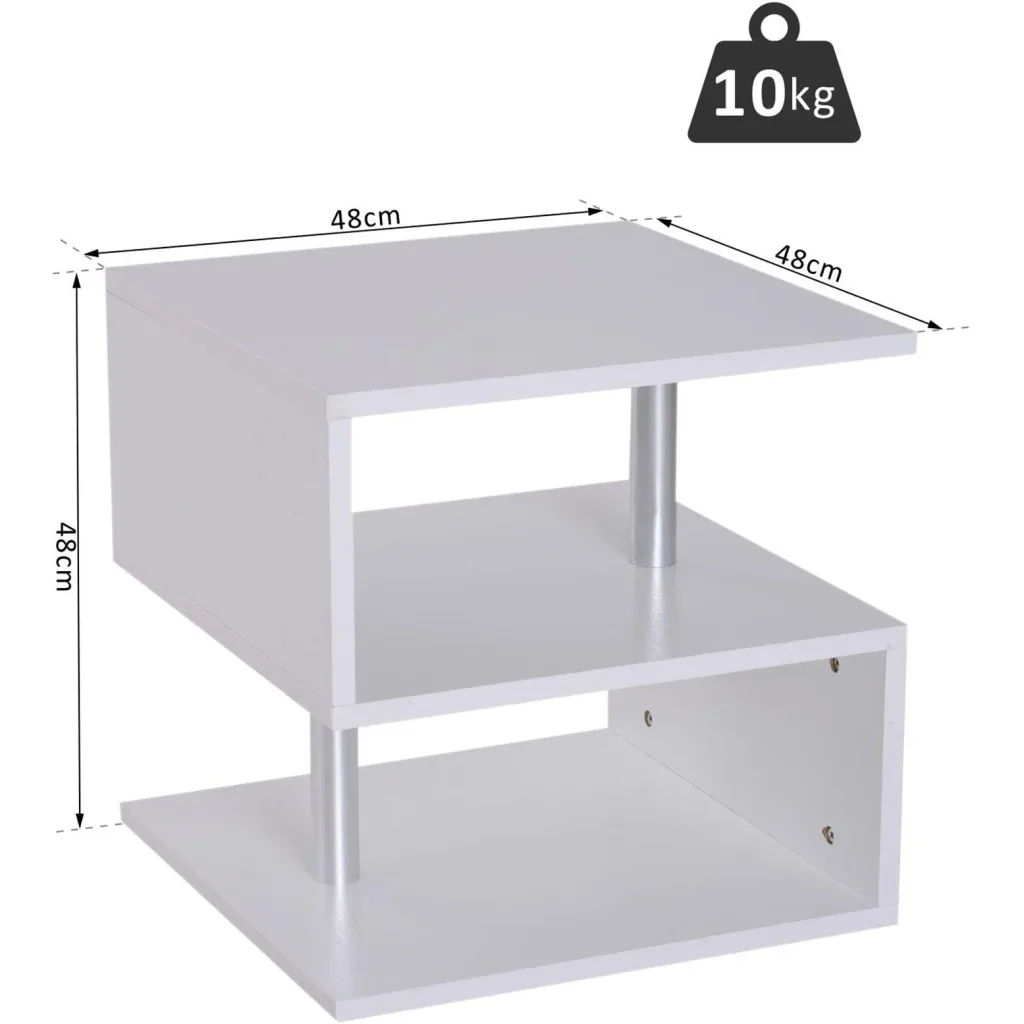 Beistelltisch Couchtisch Sofatisch 3 x Fach Spanplatte + Alulegierung Weiß 48 x 48 x 48 cm