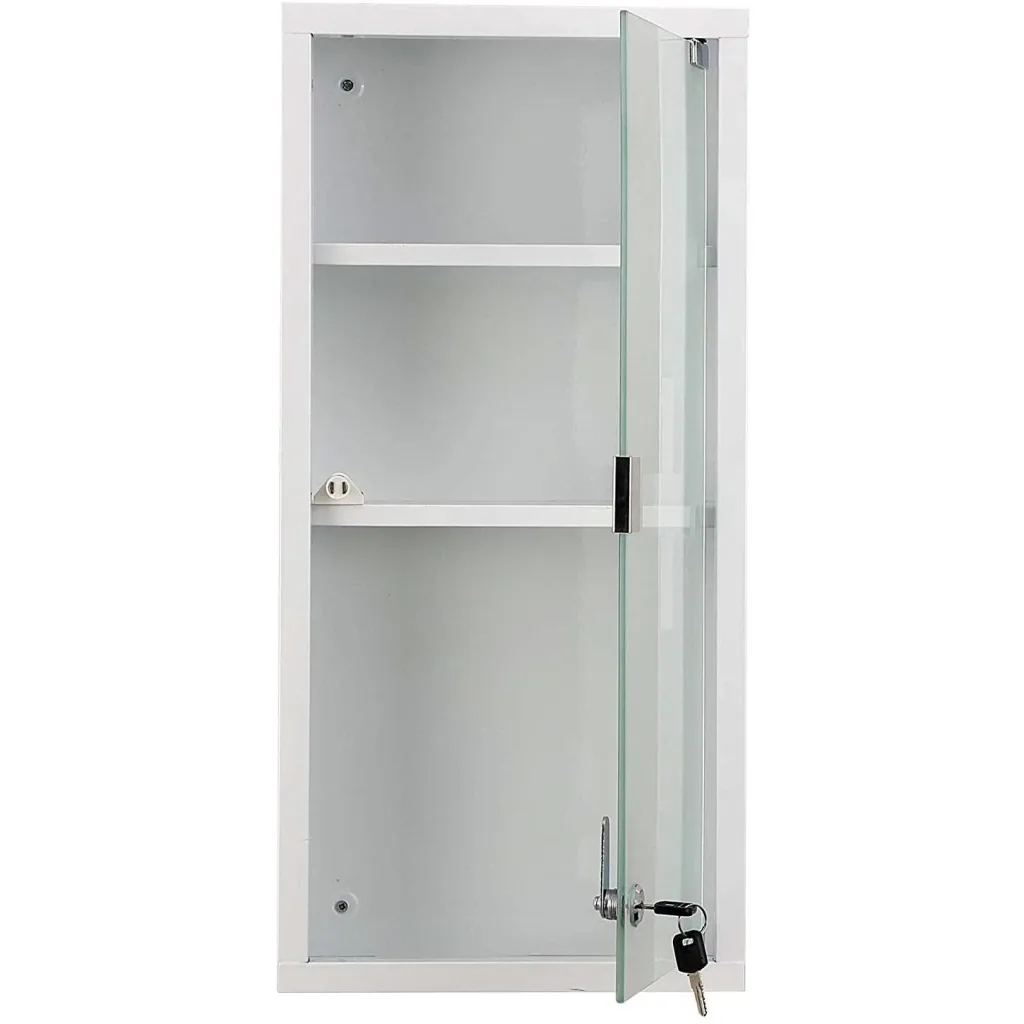 Medizinschrank Arzneischrank Erste-Hilfe-Schrank mit Schloss 3 Fächer Mattglas Metall Weiß 27 x 57 x 12 cm