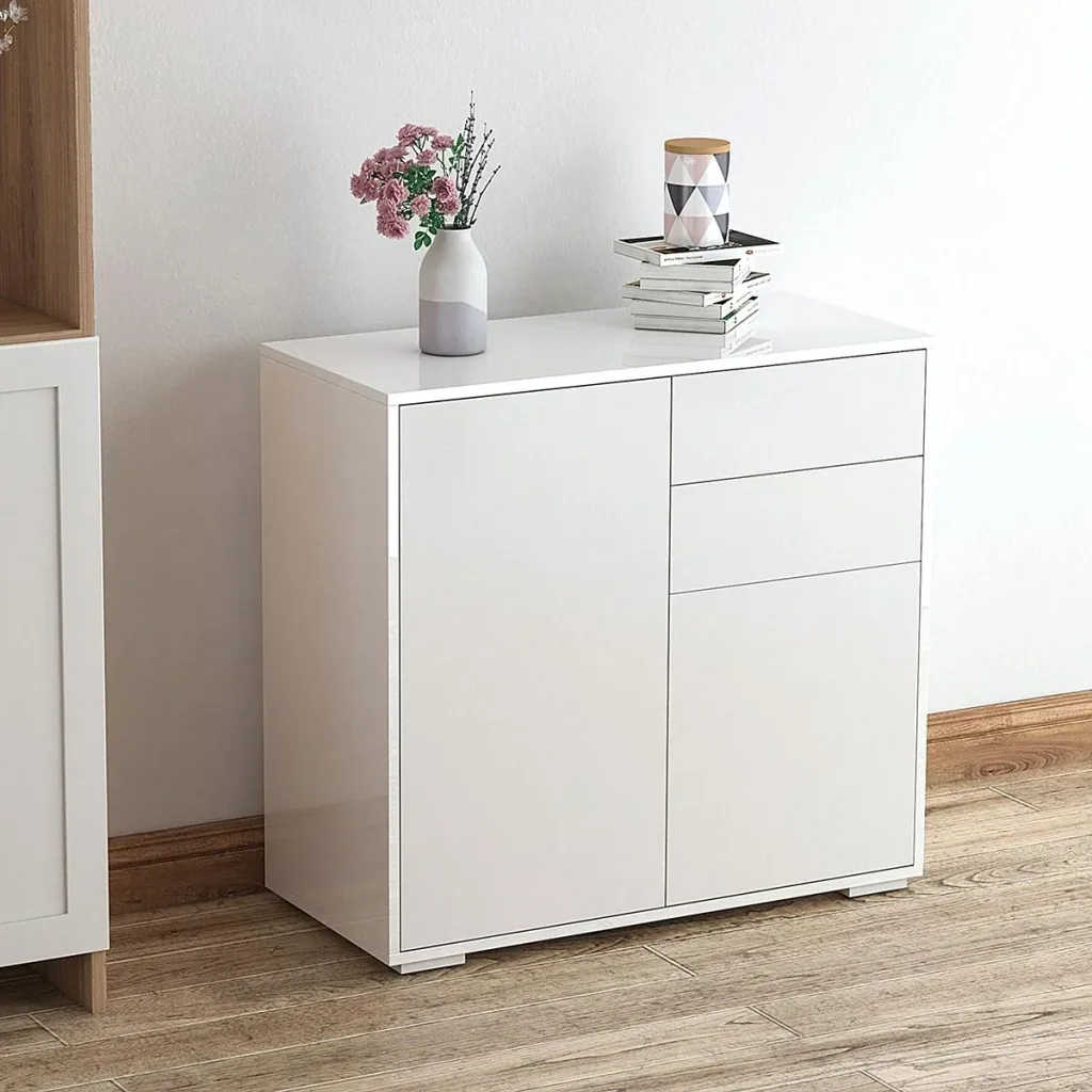 Standschrank Aufbewahrungsschrank Mehrzweckschrank Aktenschrank Kommode 2 Schublade 2 Türen E1 Spanplatte Weiß 79 x 36