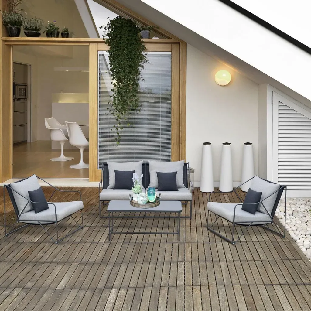 4-tlg. Gartengarnitur Gartenmöbel-Set Gartenliege Gartenset Sitzgruppe mit Couchtisch Sofa mit Kissen Outdoor Metall Gra