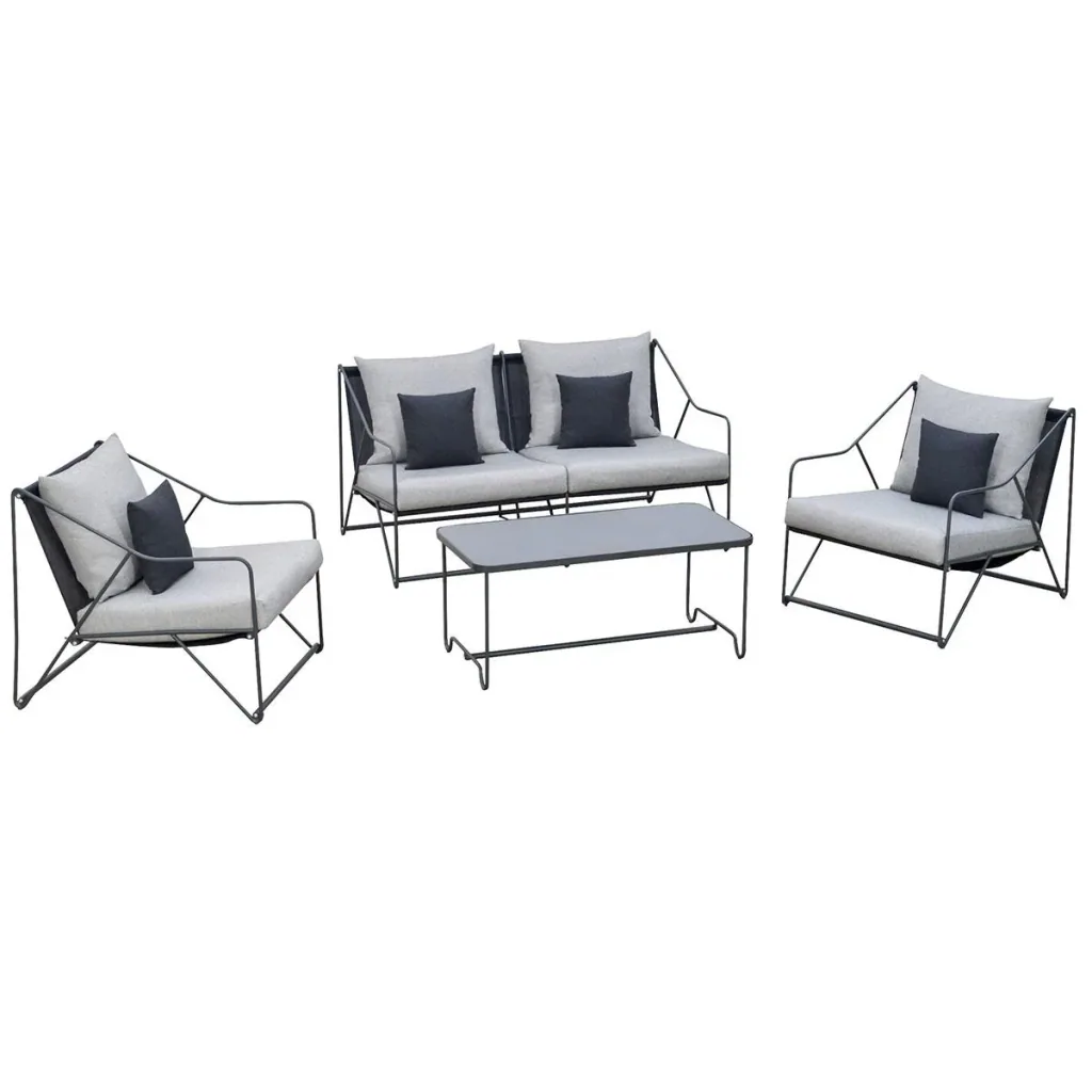4-tlg. Gartengarnitur Gartenmöbel-Set Gartenliege Gartenset Sitzgruppe mit Couchtisch Sofa mit Kissen Outdoor Metall Gra