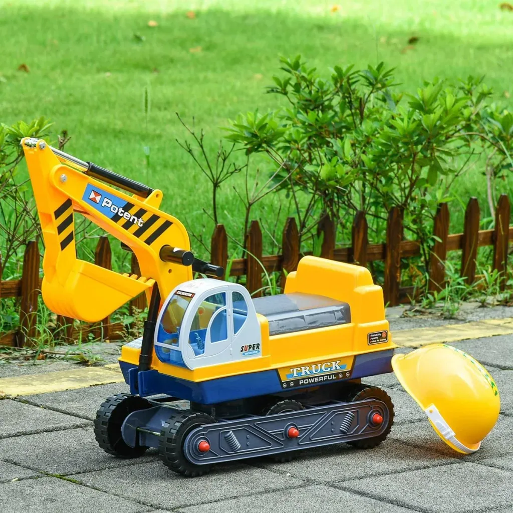 Kinderbagger Sitzbagger für Kleinkinder Rutscher Kinder Sitzbagger mit eingebautem Ablagefach Laufrad mit Schutzhelm dre