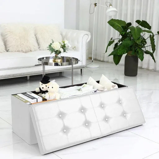 Sofa / Aufbewahrungsbox / Fußhocker inkl. Aufbewahrung & Deckel - Weiß - 80 x 40 x 40 cm