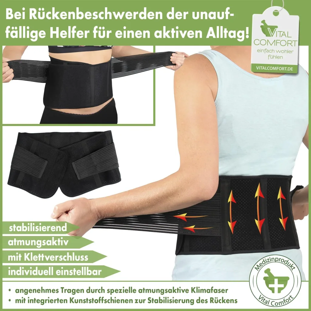 Aktiv-Rückenbandage mit Klettverschluss „Flexitek“, Rückenstützgürtel, Universalgröße, Schwarz