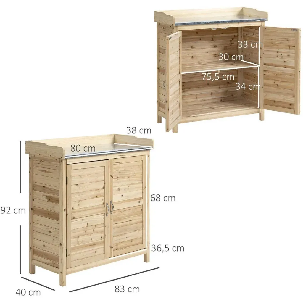 Gartenschrank Pflanztisch mit Unterschrank Holz Geräteschrank Schrank mit 2 Einlegeböden Geräteschuppen Garten Schuppen