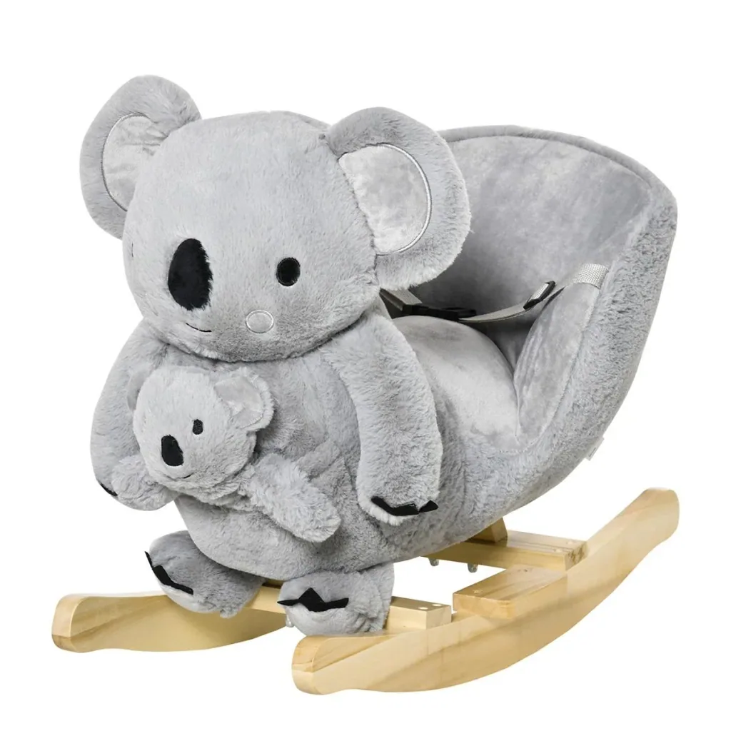 Schaukelpferd Plüsch Schaukeltier Babyschaukel mit Koala-Rufen Spielzeug für 18-36 Monaten Koala-Design Plüsch Holz Grau