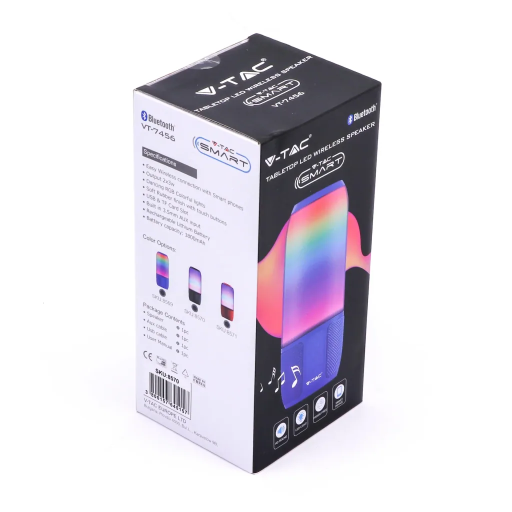 VT-7456 Bluetooth-Lautsprecher mit RGB-Beleuchtung - 2x 3Watt - schwarz