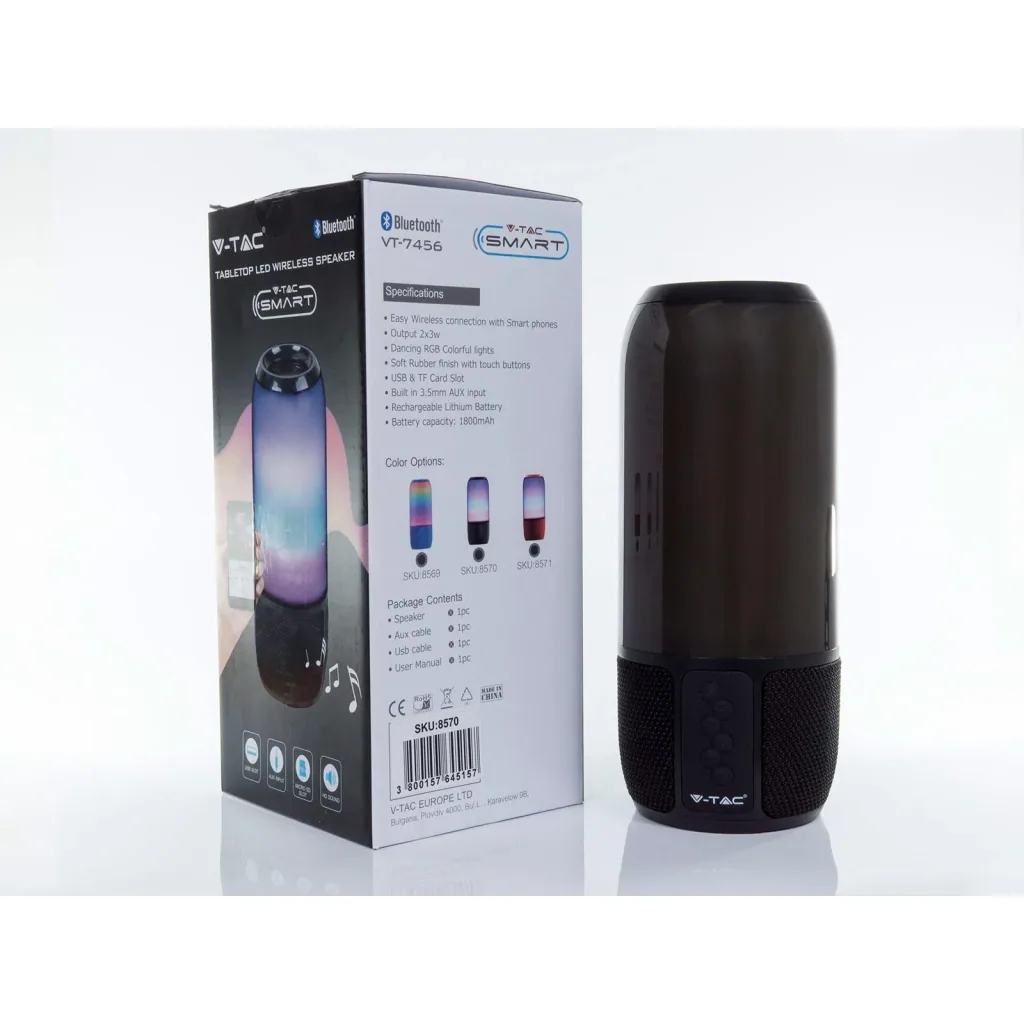 VT-7456 Bluetooth-Lautsprecher mit RGB-Beleuchtung - 2x 3Watt - schwarz