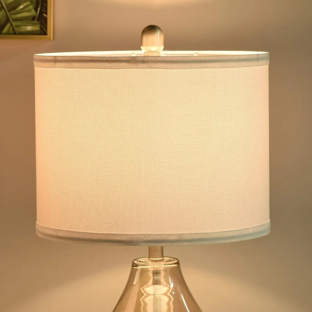 2er-Tischlampenset mit Leinen-Lampenschirm weiß/silber/bernstein