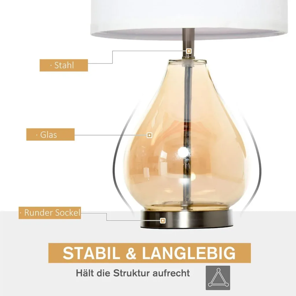 2er-Tischlampenset mit Leinen-Lampenschirm weiß/silber/bernstein