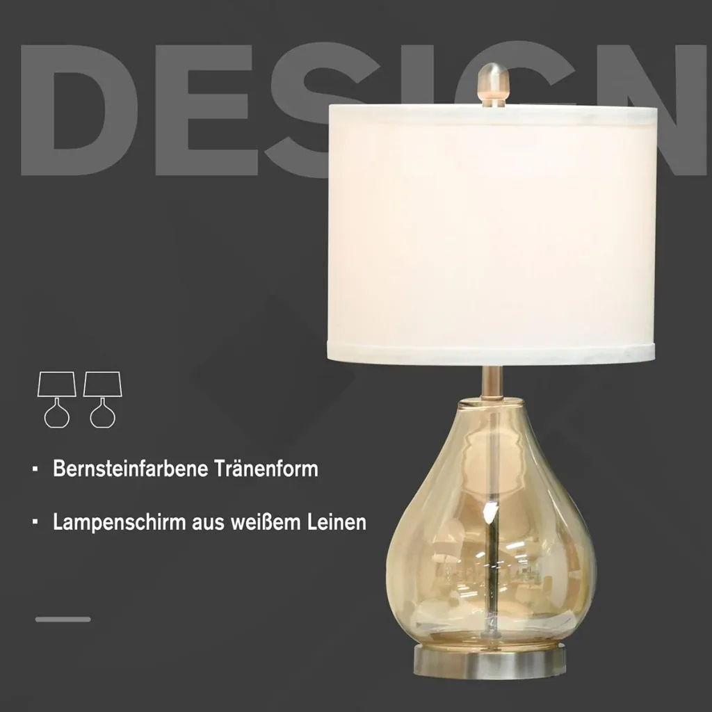 2er-Tischlampenset mit Leinen-Lampenschirm weiß/silber/bernstein