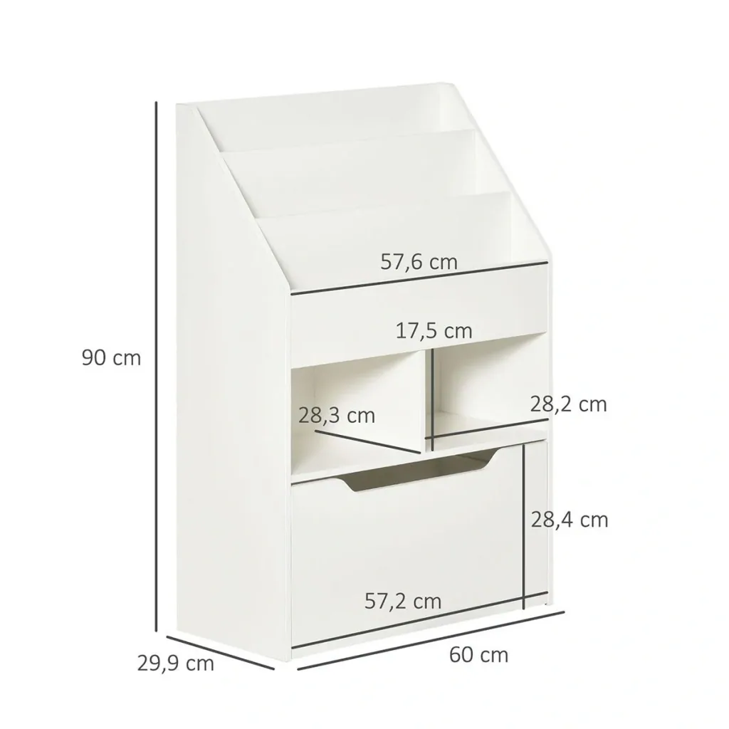 Kinderregal mit Schublade Standregal Bücherregal Dekoregal mit Fächer Weiß 60 x 29,9 x 90 cm