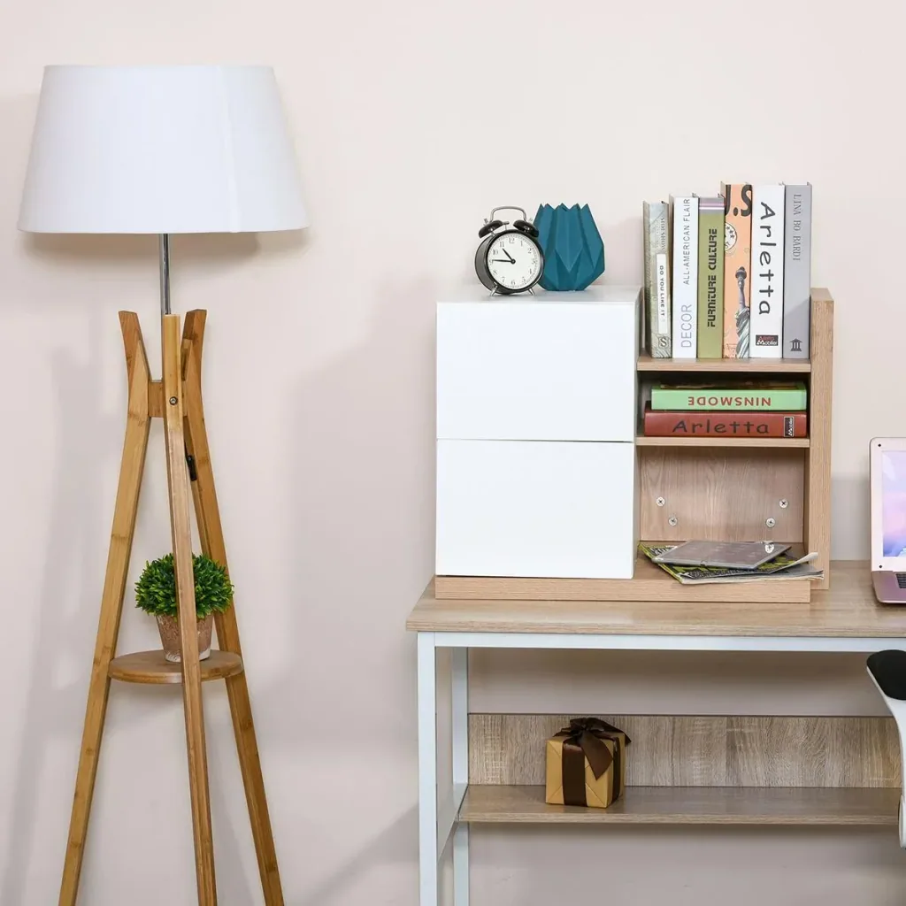 Schreibtisch Organizer Bücherregal Schreibtischregal 2 Schulbladen Spanplatten MDF Home Office Küche Eingangsbereich Wei