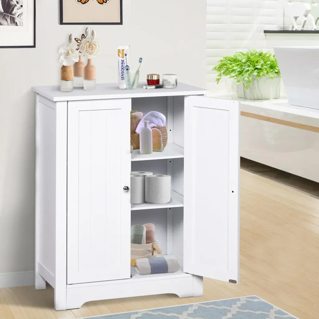 Kommode Badezimmerschrank Badschrank Badregal Standschrank 3 verstellbare Regale Holz Weiß 60 x 30 x 80 cm