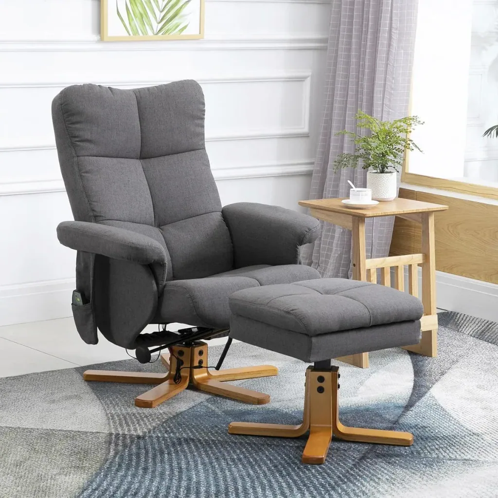 Massagesessel mit Fußhocker Relaxsessel Fernsehsessel TV Sessel 145°-Neigung Polyester Dunkelgrau 80 x 86 x 99 cm