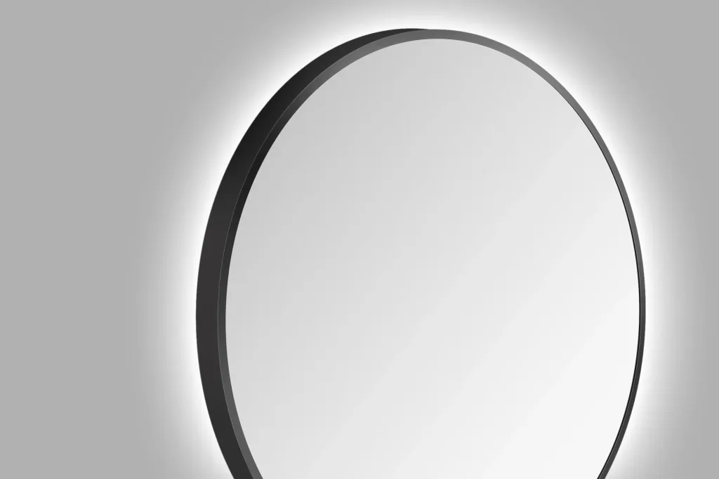 Dekorativer runder Wandspiegel mit indirekter LED Beleuchtung in schwarz matt Ø 80 cm
