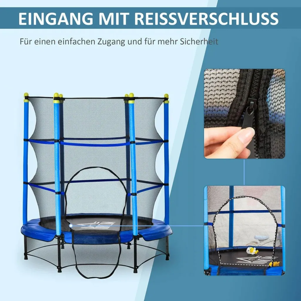 Trampolin für Kinder Ø140 cm Fitness-Trampolin mit Sicherheitsnetz Randabdeckung Gummiseil gepolstert Indoor Outdoor Spr