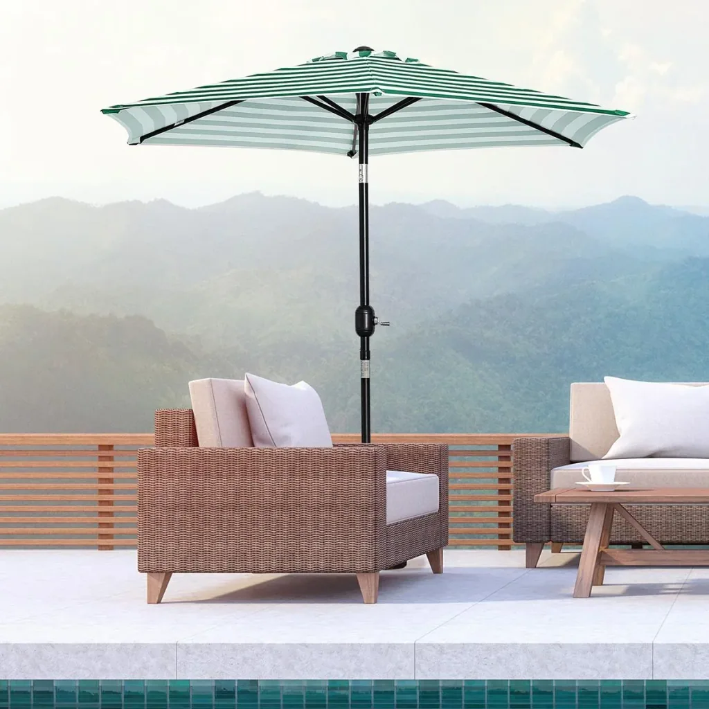 Sonnenschirm Gartenschirm Terrassenschirm Gestell Stahl im Freien Grüner Streifen Ø227 x 225 cm