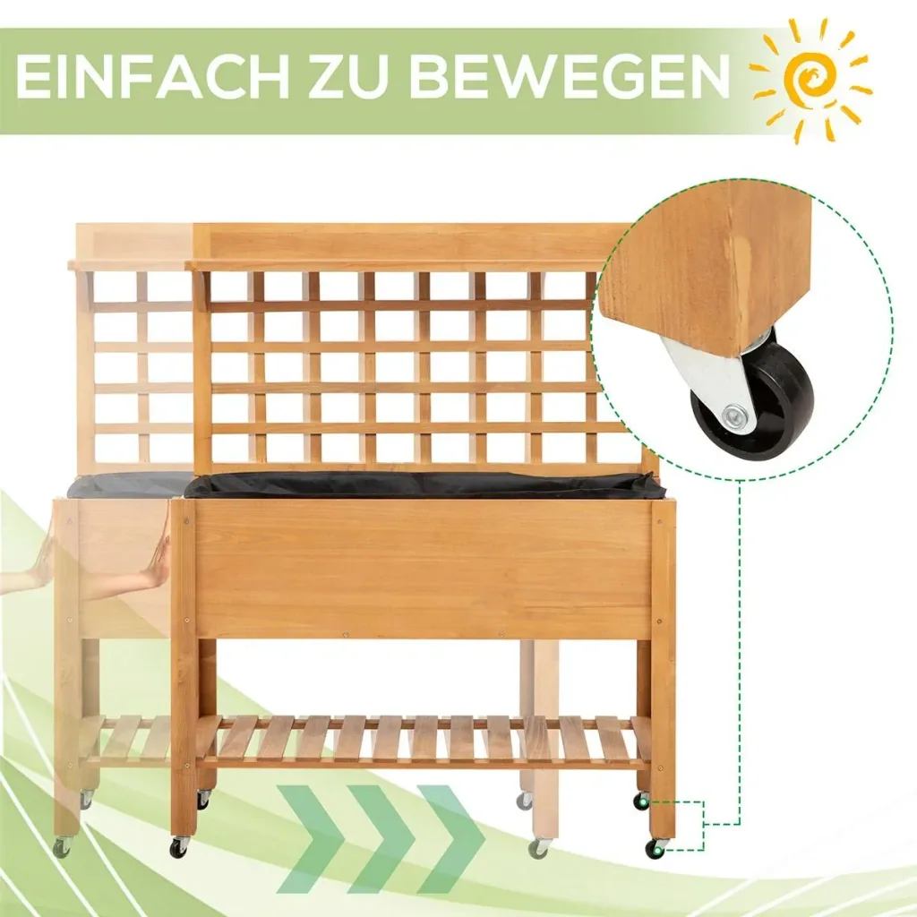 Hochbeet Pflanztisch Blumentisch Arbeitstisch Gärtnertisch Gewächshaus Holzpflanztisch für Garten Balkon, 105 x 45 x 135