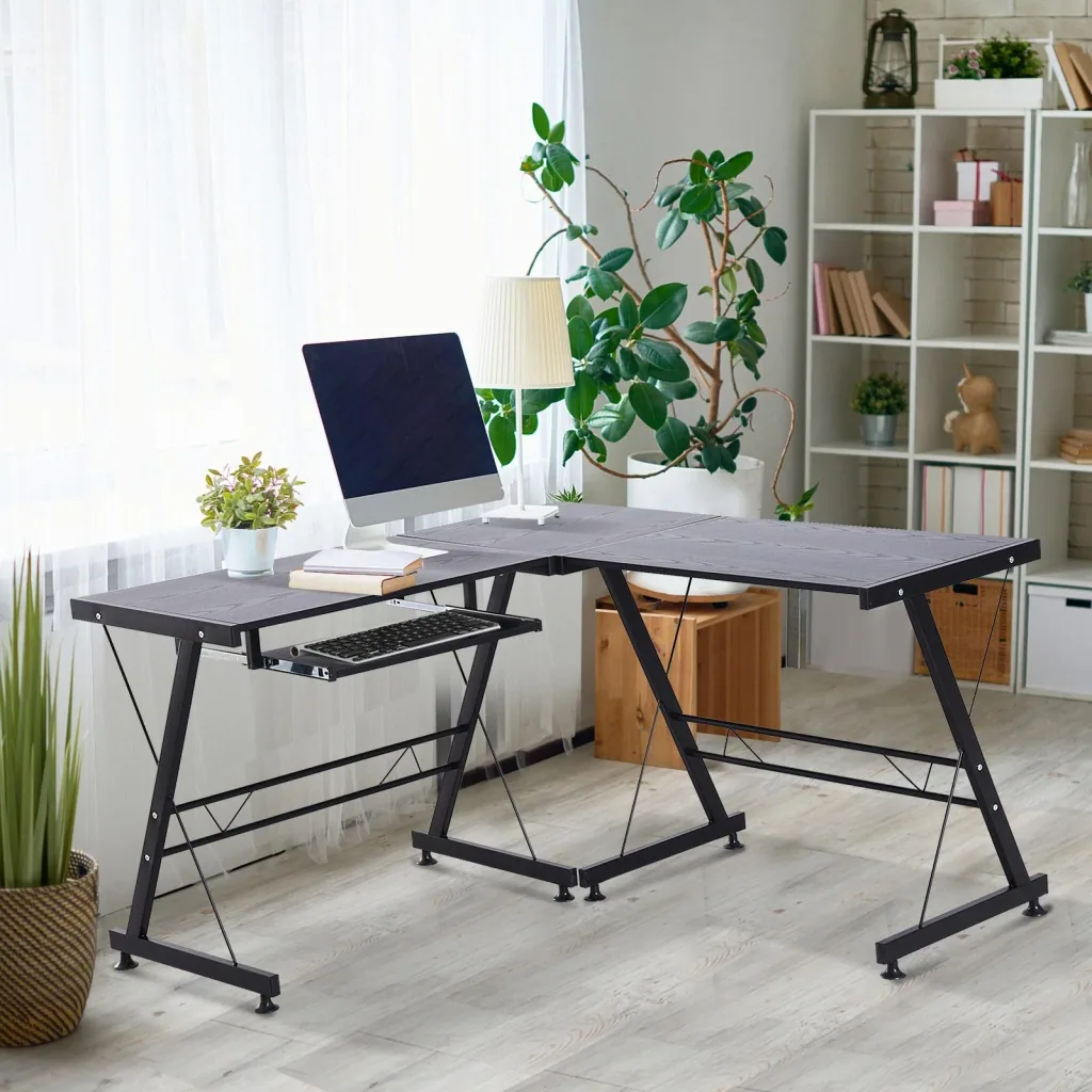 Computertisch Schreibtisch Arbeitsstation flexibel MDF Stahl Schwarz 210 x 50 x 73,5 cm