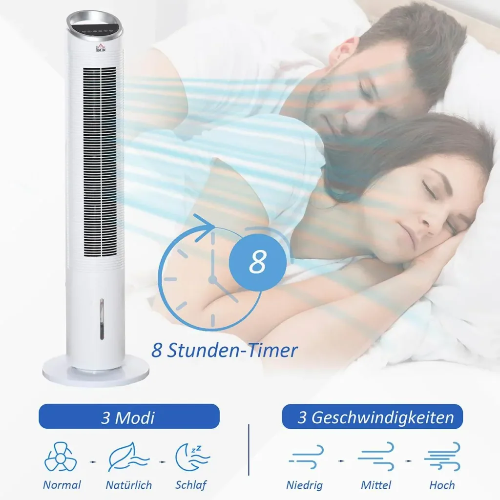 Luftkühler mit Wasserkühlung Fernbedienung Turmventilator Standventilator mit Luftbefeuchtung Klimagerät 8h Timer Nutzun
