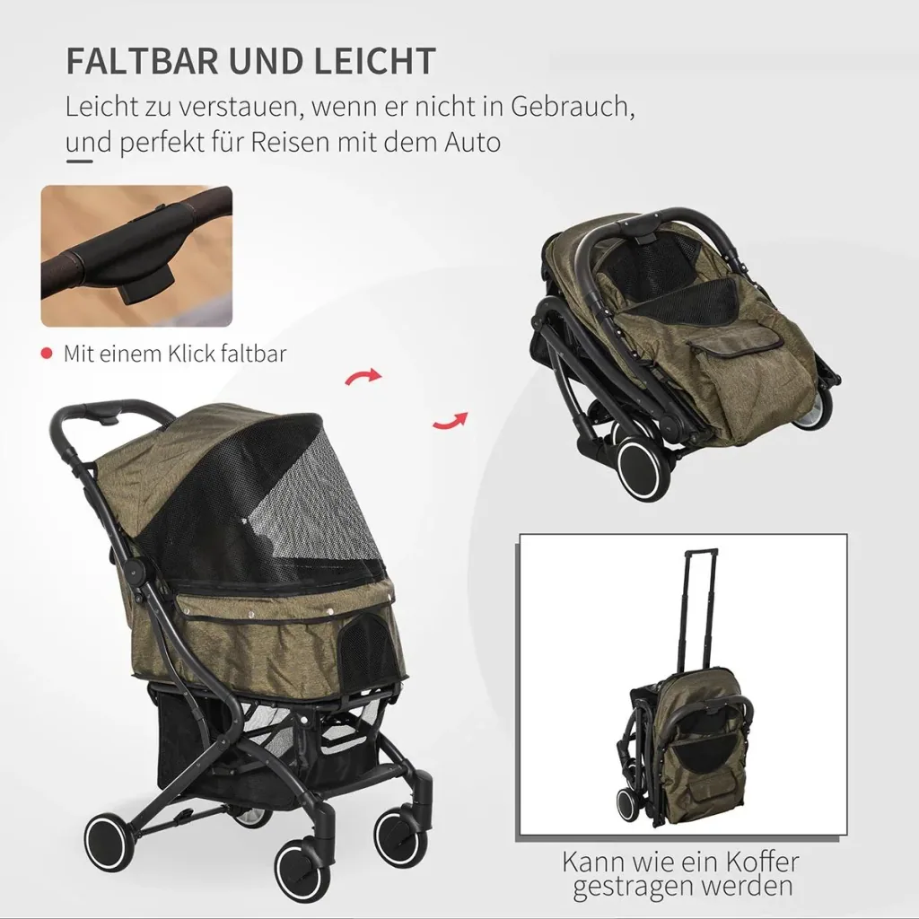 Haustierbuggy mit Klappfunktion braun, schwarz